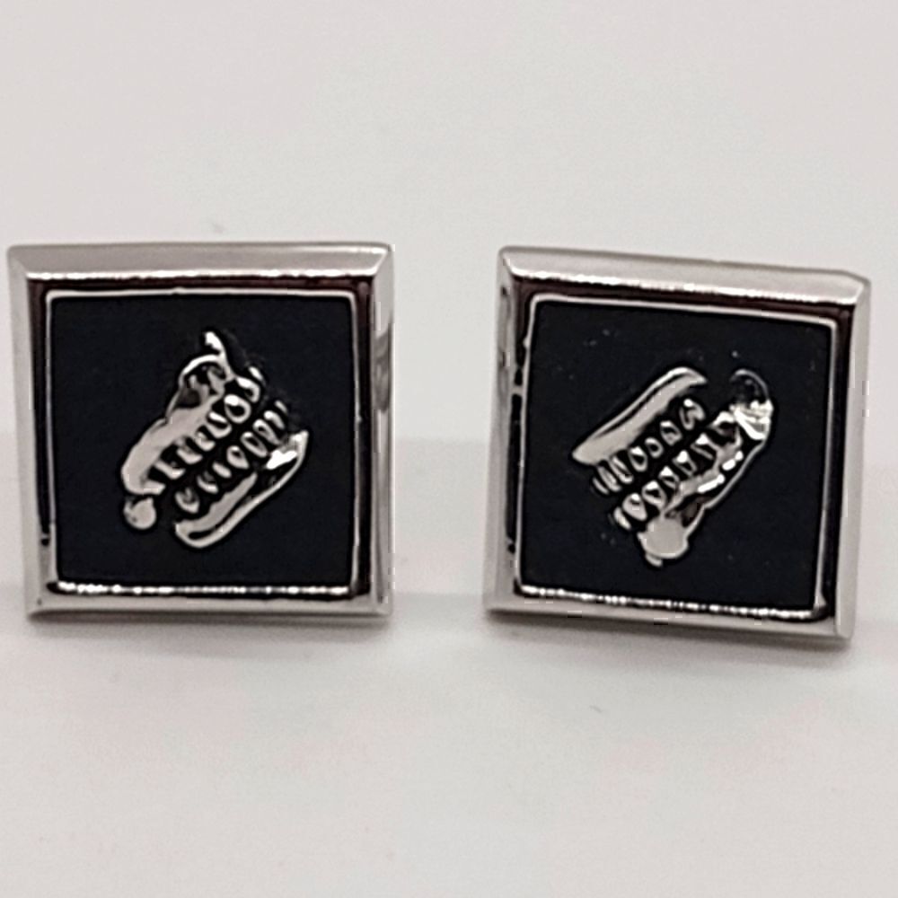 Skull Teeth on Black and Silver Toned Cufflinks